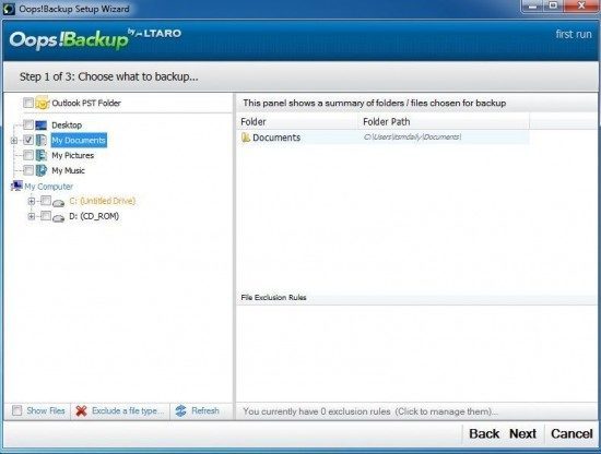 oops backup manual selection