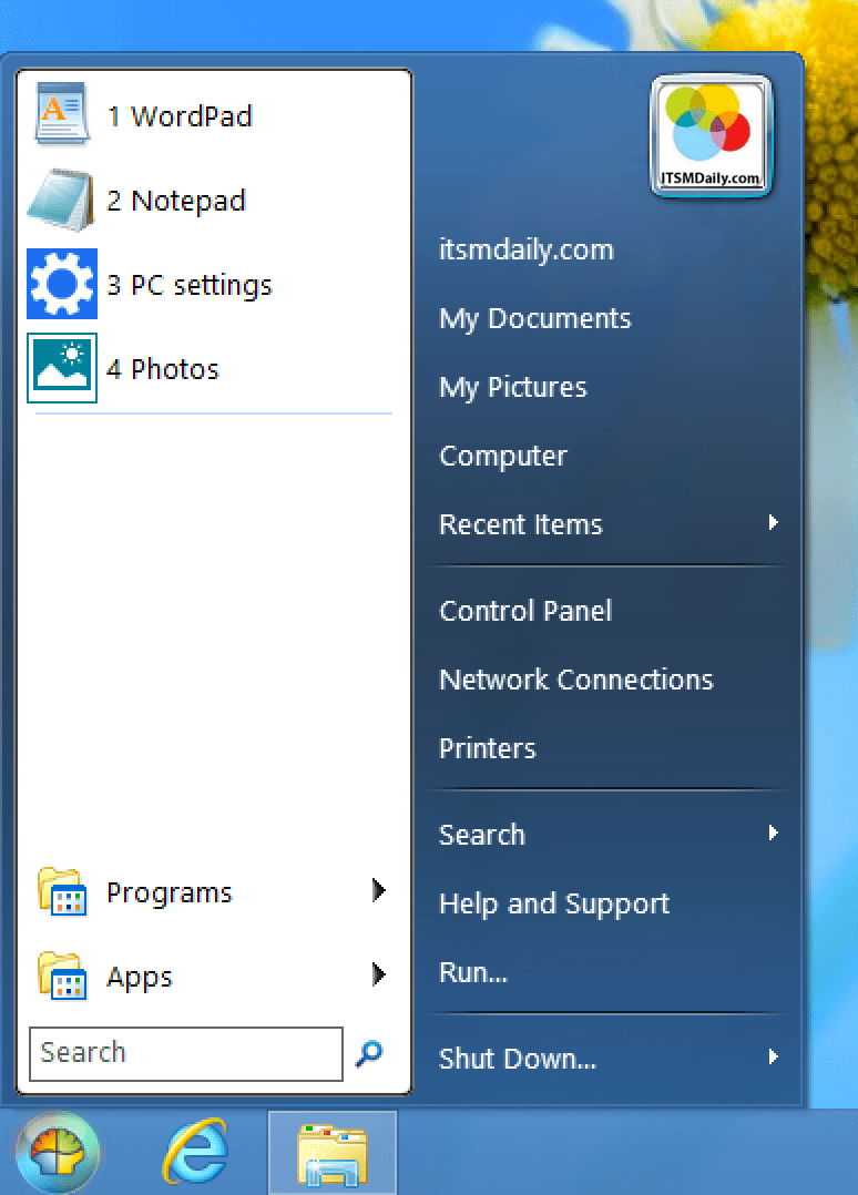 Enable classic start menu in Windows 8 - ITSMDaily.com
