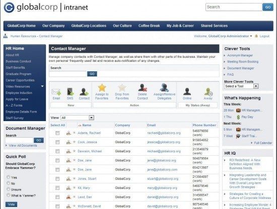 intranet dashboard contacts manager
