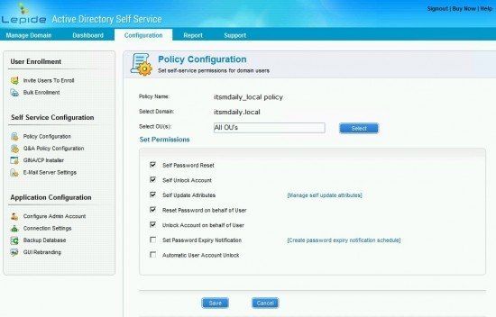 lepide password self service manage domain policy