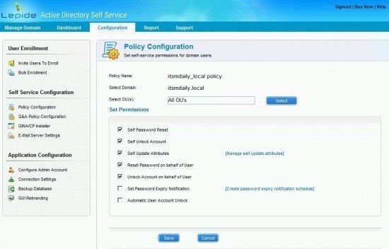 lepide password self service manage domain policy