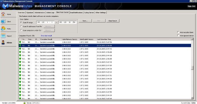 Malwarebytes Antimalware admin console