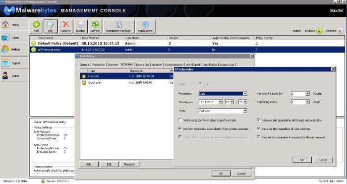 Malwarebytes Antimalware policy