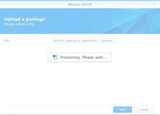 install-nakivo-synology-package-center-select-installation-file-processing