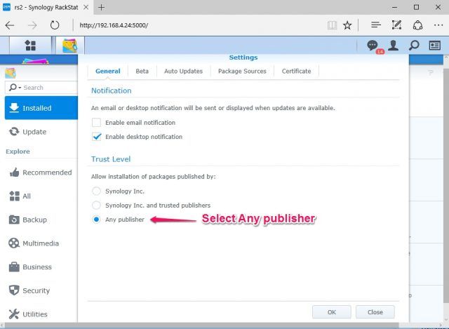 install-nakivo-synology-package-center-settings-any-publisher